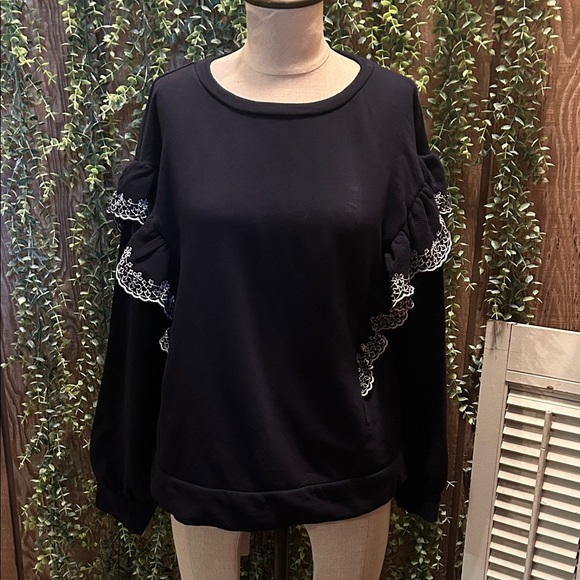 LOFT Tops - Elegant Black Lace Trim Women's Top